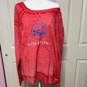 Philadelphia 76ers Red Off-Shoulder Sweatshirt
